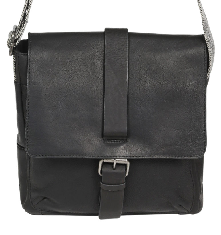 Men's Vintage Cow Leather Black Crossbody Bag 3911 - Modapelle Direct