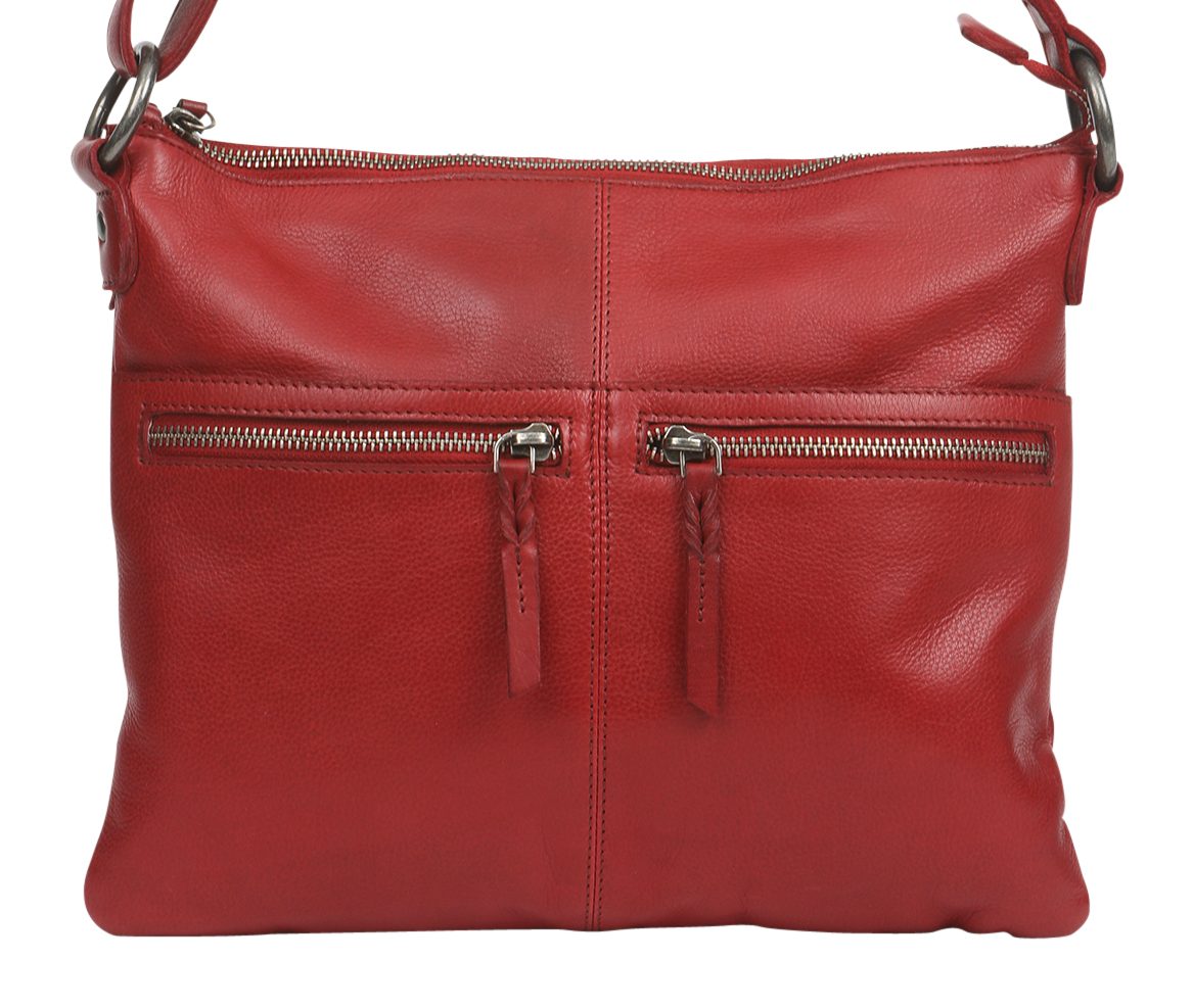 Ladies Leather Cross Body/Leather Shoulder Bag 5906 Red - Modapelle Direct