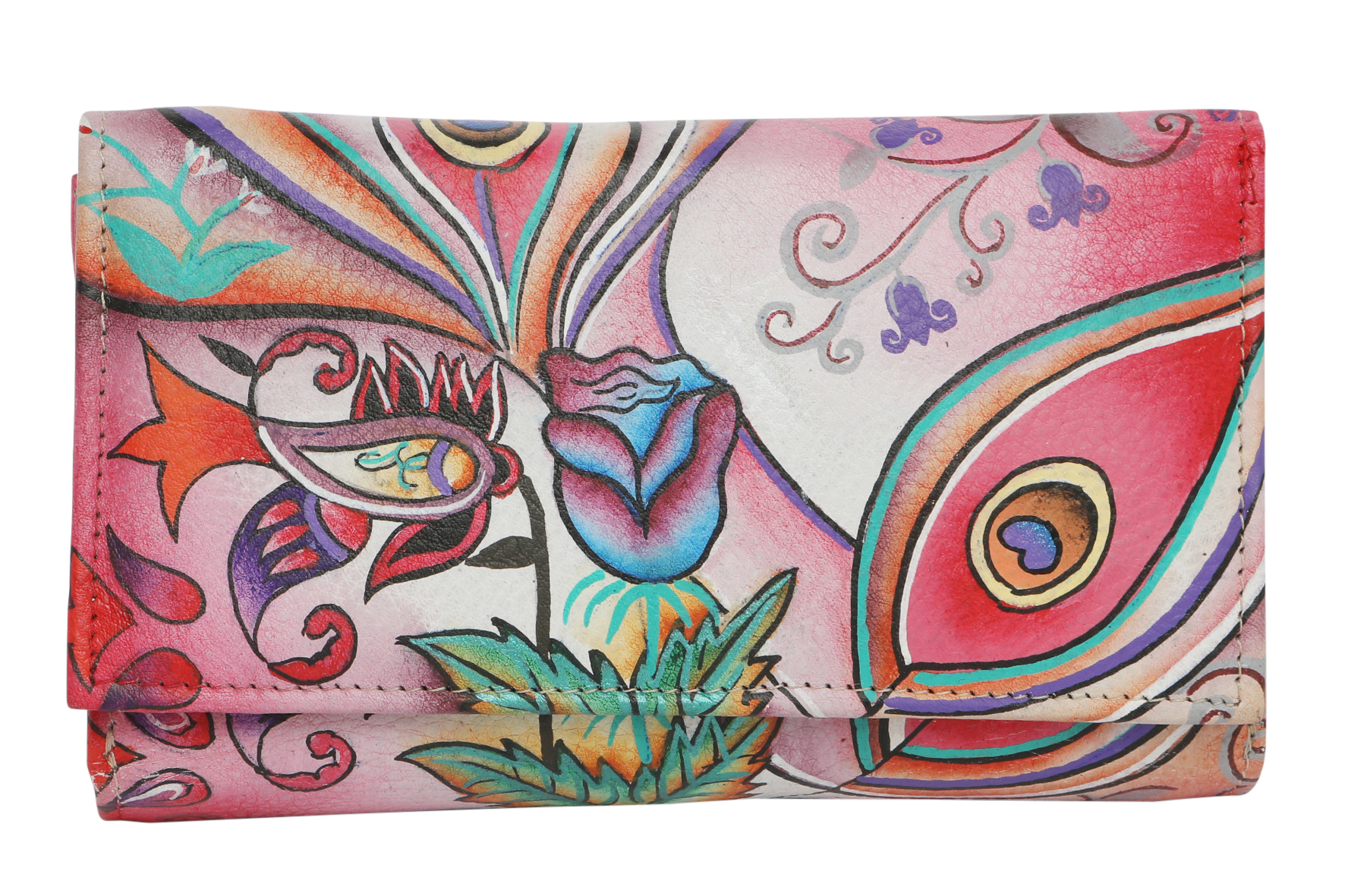 Ladies Hand-Painted Leather Wallet 2193 Pink Montage - Modapelle Direct